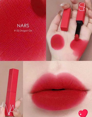 Son môi lì màu đỏ ruby pha hồng Nars 132 Dragon Girl