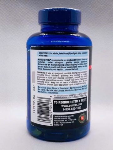 Viên Uống Puritan's Pride Triple Omega 3-6-9 Fish 120 Viên - Hỗ Trợ Tim Mạch, Tăng Cường Đề Kháng, Mỹ