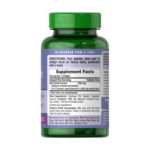 Viên uống hỗ trợ gan Milk Thistle 1000mg Puritan's Pride - 180 viên, Giúp thải độc, tăng cường chức năng gan, hàng nhập Mỹ