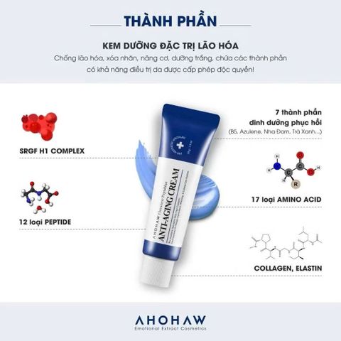 Kem Dưỡng Anti-Aging Ahohwa Elazulene Peptablue 200g - Dưỡng ẩm, Làm trắng, Căng bóng da, Giảm nếp nhăn, Phục hồi da hư tổn