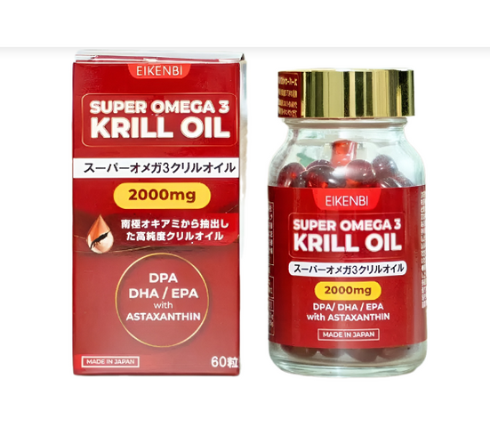 Dầu Nhuyễn Thể Super Omega 3 Krill Oil 2000mg Eikenbi - Tăng Cường Sức Khỏe, Hỗ Trợ Tim Mạch và Làm Đẹp Da Nhật Bản