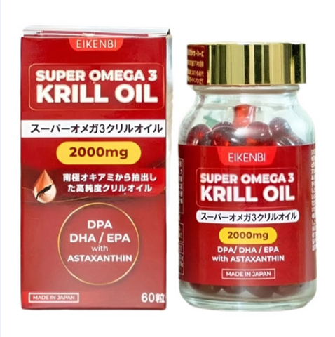 Dầu Nhuyễn Thể Super Omega 3 Krill Oil 2000mg Eikenbi - Tăng Cường Sức Khỏe, Hỗ Trợ Tim Mạch và Làm Đẹp Da Nhật Bản