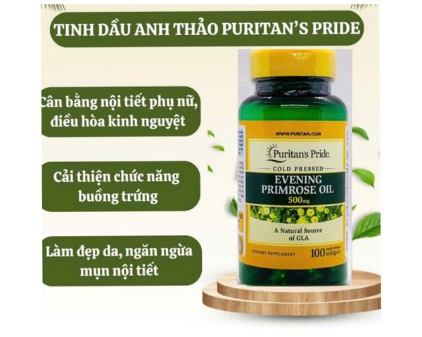 Tinh Dầu Hoa Anh Thảo Puritan's Pride Evening Primrose Oil 500mg 100 Viên - Cân Bằng Nội Tiết Tố, Ngăn Mụn, Làm Đẹp Da