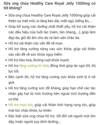 Viên uống sữa Ong chúa Healthy Care Royal Jelly 1000mg 365 viên - Hỗ trợ sức khỏe, làm đẹp da, cải thiện nội tiết tố, xuất xứ Úc