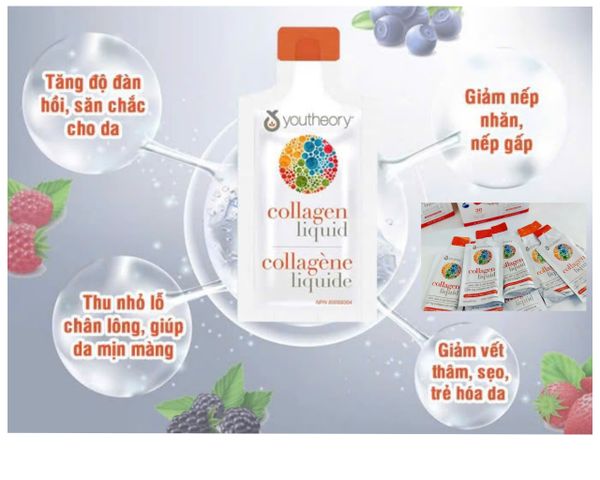 Youtheory Collagen Liquid - Hộp 30 Gói Nước Uống Đẹp Da Không Đường, Giúp Trẻ Hóa Da và Giảm Nếp Nhăn, Hương Vị Berry Mỹ