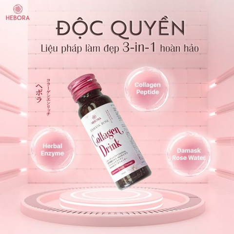 Nước Uống Collagen Hoa Hồng Damask Hebora 50ml - Cải Thiện Da Sáng Mịn, Đàn Hồi, Chứa Vitamin C và Chiết Xuất Thiên Nhiên