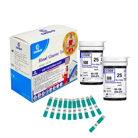 Que Thử Đường Huyết CHIDO GLS-79 - Hộp 50 Que và Kim Lấy Máu - Kết Quả Chính Xác 99% Thích Hợp Cho Người Tiểu Đường