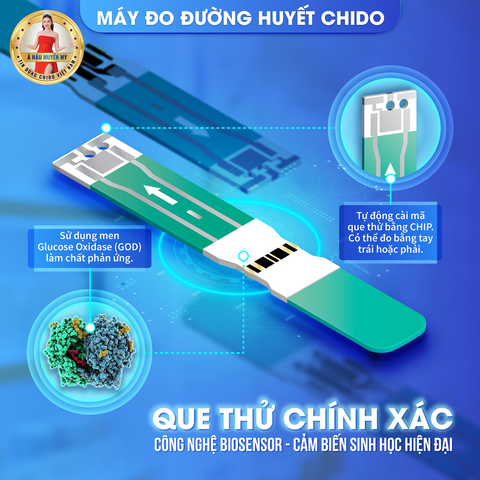 Que Thử Đường Huyết CHIDO GLS-79 - Hộp 50 Que và Kim Lấy Máu - Kết Quả Chính Xác 99% Thích Hợp Cho Người Tiểu Đường