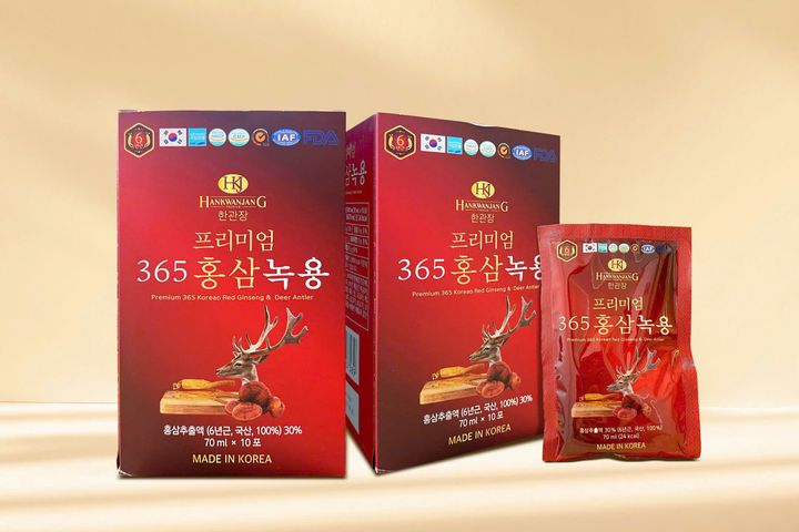 Nước Hồng Sâm Nhung Hươu Linh Chi Hàn Quốc 365 - Giải Khát Bổ Dưỡng Sức Khỏe - 60 Gói x 70ml, Tăng Cường Miễn Dịch và Sinh Lực