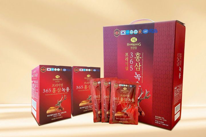 Nước Hồng Sâm Nhung Hươu Linh Chi Hàn Quốc 365 - Giải Khát Bổ Dưỡng Sức Khỏe - 60 Gói x 70ml, Tăng Cường Miễn Dịch và Sinh Lực