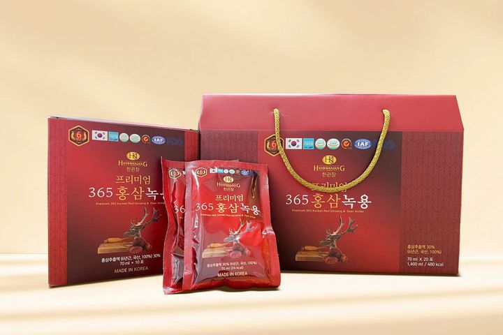 Nước Hồng Sâm Nhung Hươu Linh Chi 365 Hàn Quốc - Hộp 20 Gói 70ml, Bổ Sung Sức Khỏe, Tăng Cường Miễn Dịch, Đặc Sản Hàn Quốc