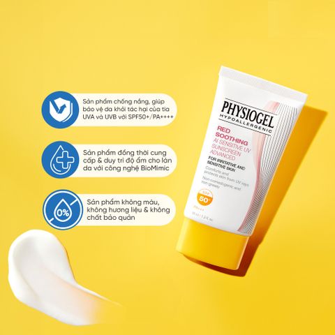 Kem Chống Nắng Physiogel Red Soothing AI SPF50+ 40mL - Bảo vệ da tối ưu, chống nắng hiệu quả, hạn chế lão hóa và thâm sạm da