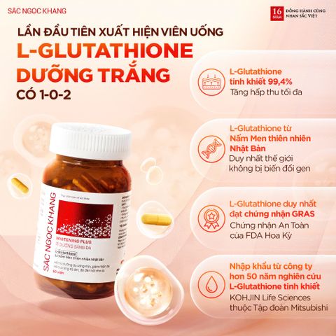 Viên Uống Trắng Da Whitening Plus Sắc Ngọc Khang - Giúp Da Sáng Mịn, Giảm Nhăn, Ức Chế Melanin Từ L-Glutathione & Chiết Xuất Trái Cây