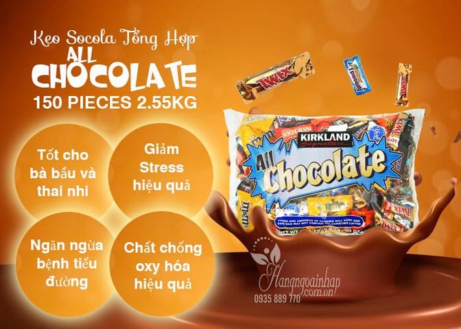 Socola Kirkland bịch lớn 2.55kg Chocolate 9 loại 150 chiếc, chính hãng Mỹ