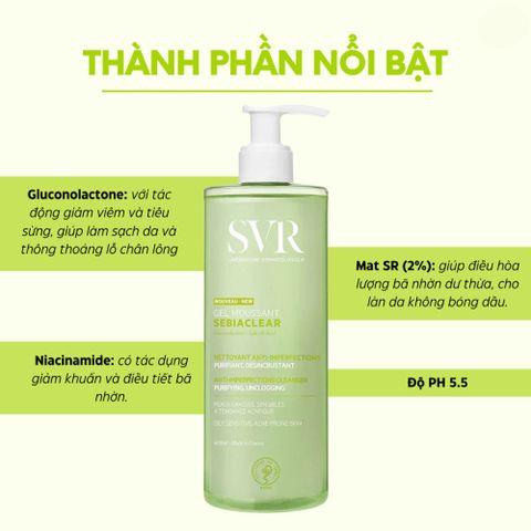 Sữa Rửa Mặt SVR Sebiaclear Gel Moussant Cho Da Dầu & Mụn - Dưỡng Da Chuyên Sâu, Không Xà Phòng, Phù Hợp Da Nhạy Cảm 55mL, 200mL, 400mL