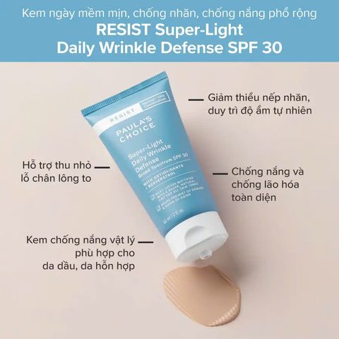 Kem Chống Nắng Paula's Choice Resist Super-Light SPF 30 - Bảo Vệ Da Dầu, Ngăn Ngừa Nếp Nhăn, Dưỡng Ẩm Hàng Ngày 60ml