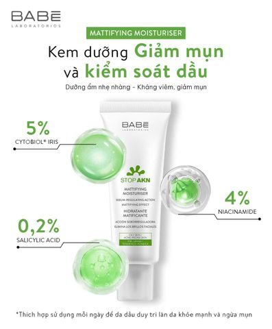 Kem Dưỡng Ẩm Kiềm Dầu cho da mụn BABE Stop AKN Mattifying Moisturiser 50ml 
