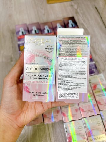 Serum Dưỡng Sáng Mờ Thâm Vùng Mắt L'Oreal Glycolic-Bright 20ml - Chứa 3% Glycolic Acid & Niacinamide, Làm Rạng Rỡ Da Mắt