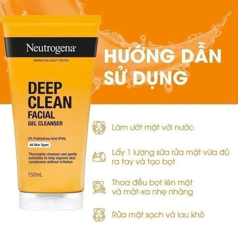Sữa Rửa Mặt Neutrogena Deep Clean 150ml - Gel Rửa Mặt Làm Sạch Sâu Cho Da Dầu, Giảm Mụn, Làm Sáng Da, Ca Nuôi Chăm Sóc Da