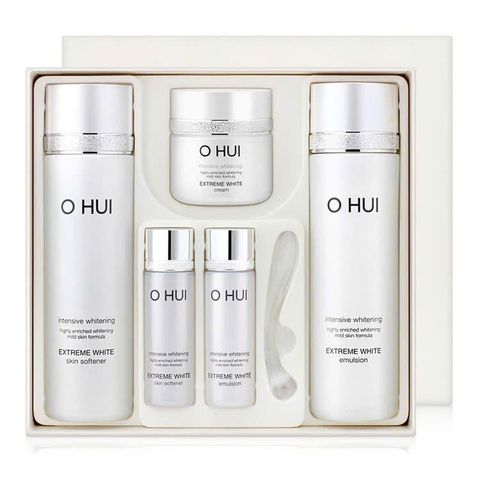 Bộ sản phẩm dưỡng trắng da Ohui Extreme White - Bao gồm 5 sản phẩm chống lão hóa, cung cấp độ ẩm và làm sáng da hiệu quả.