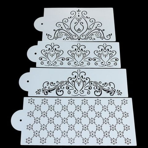 Bộ 4 khuôn rắc bột Stencil trang trí bánh, viền rau câu hoa văn - 1086