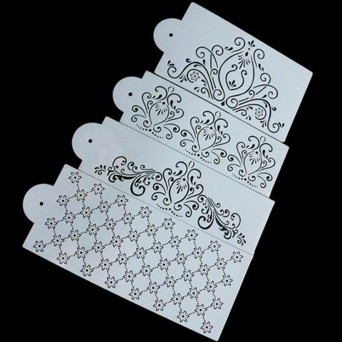 Bộ 4 khuôn rắc bột Stencil trang trí bánh, viền rau câu hoa văn - 1086