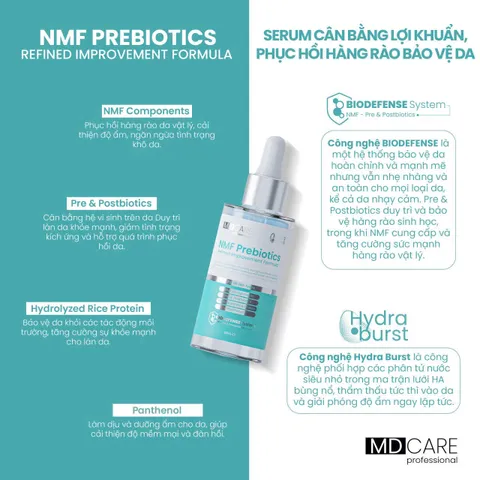 [Tặng SRM 30ml] Serum Cân Bằng lợi khuẩn phục hồi hàng rào bảo vệ da , ráo dầu ngăn ngừa Mụn MD Care NMF Prebiotics 