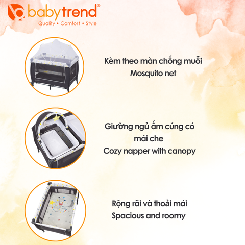 Nôi cũi gấp gọn đa năng Baby Trend Lil Snooze Deluxe II - Giường trẻ em thoải mái với bàn thay tã tiện lợi cho bé từ 0-3 tháng