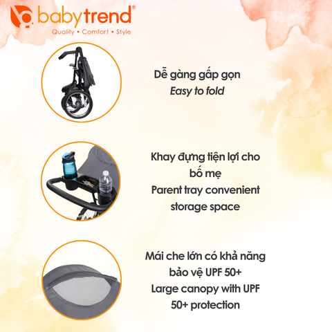 Xe đẩy cho bé Baby Trend Journey Jogging - Xe chạy bộ mọi địa hình, dễ dàng di chuyển, ghế ngả đa vị trí, phù hợp cho trẻ nhỏ