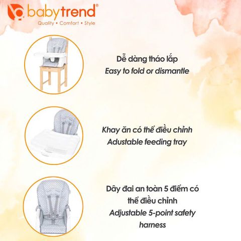 Ghế ăn dặm Baby Trend Adapt Spacesaving - Ghế Booster Tiện Lợi Cho Trẻ Sơ Sinh Và Trẻ Mới Biết Đi, Dễ Dàng Vệ Sinh, An Toàn