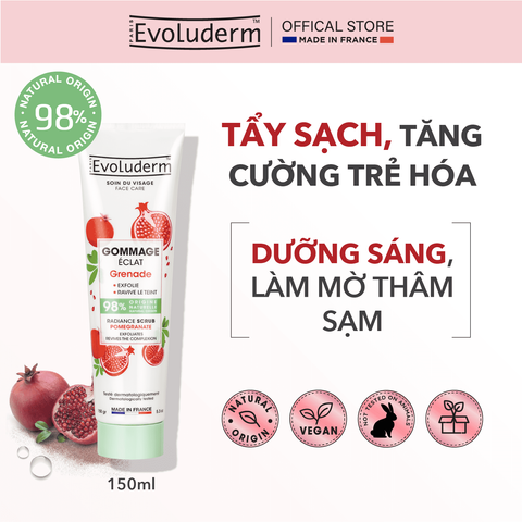 Tẩy Tế Bào Chết Da Mặt Evoluderm 150ml - Chiết Xuất Đào Nhung, Giúp Làm Mịn Da và Thông Thoáng Lỗ Chân Lông, Dưỡng Ẩm Tự Nhiên