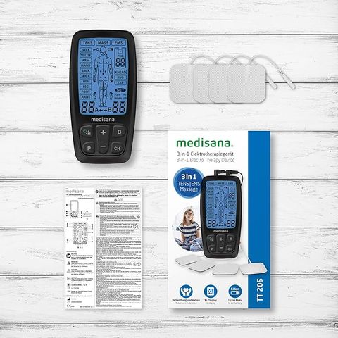 Máy massage Medisana 88348 TT 205 - Thiết bị trị liệu TENS, EMS và massage 3 trong 1 cho toàn thân, 60 chương trình đa dạng