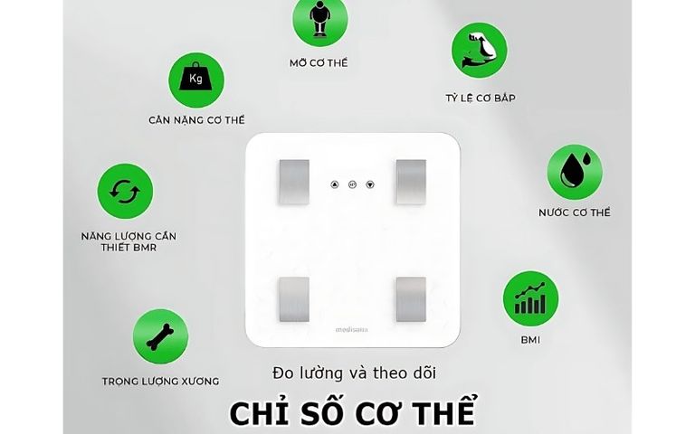 Cân Điện Tử 7 trong 1 Medisana BS 310 Connect - Cân Phân Tích Cơ Thể Bluetooth, Đo Trọng Lượng và Chỉ Số Sức Khỏe Tích Hợp