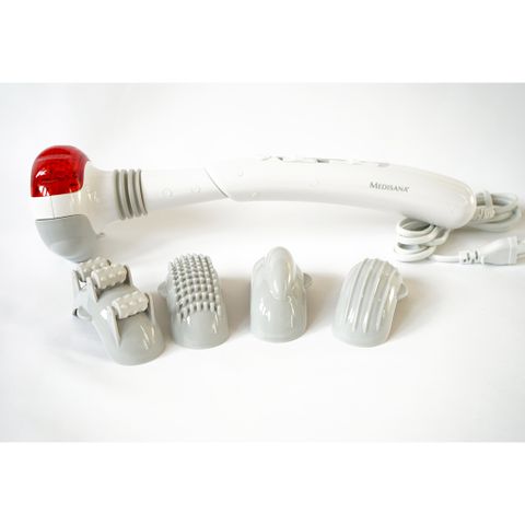 Máy mát xa tay Medisana HM886 - Thiết bị massage trị liệu cầm tay với chức năng sưởi, đèn đỏ và 5 phần đính kèm đa dạng, Made in Germany