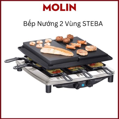 Bếp nướng điện 2 vùng STEBA RC 4 Plus Deluxe - Vỏ thép không gỉ, tấm nướng chống dính, điều khiển nhiệt độ, dễ làm sạch