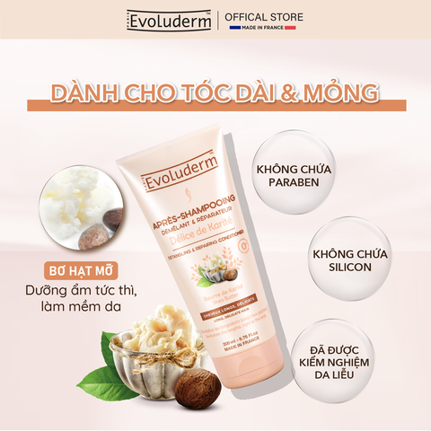 Kem Xả Dưỡng Ẩm Evoluderm - Phục Hồi Tóc Nhuộm, Chiết Xuất Tinh Dầu Argan, Hạnh Nhân, Bơ Hạt Mỡ - Dưỡng Mượt, Bóng Khỏe 200ml