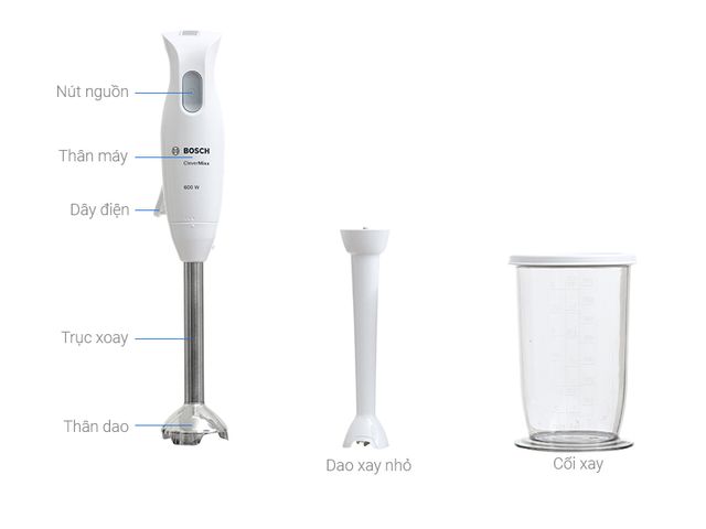 Máy Xay Cầm Tay Bosch MSM26130 - Công Suất 600W, Động Cơ êm, Thiết Kế Tiện Dụng, Hàng Chính Hãng Đức, Bảo Hành 24 Tháng