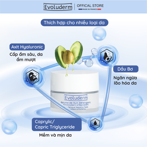 Mặt Nạ Ngủ Dưỡng Ẩm Evoluderm - Giúp Da Căng Bóng, Rạng Rỡ, 92% Tự Nhiên, Mỹ Phẩm Thuần Chay, Dành Cho Mọi Loại Da