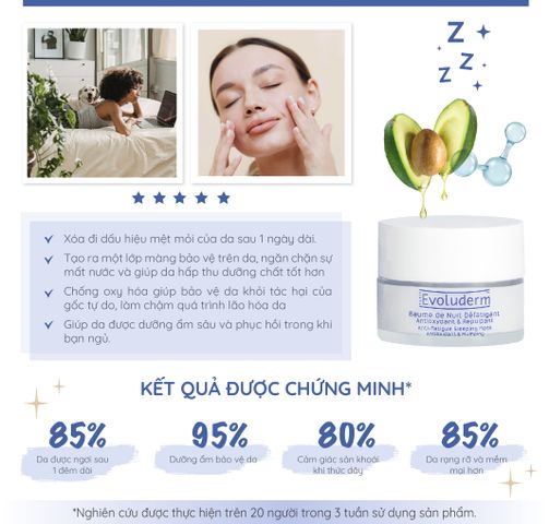 Mặt Nạ Ngủ Dưỡng Ẩm Evoluderm - Giúp Da Căng Bóng, Rạng Rỡ, 92% Tự Nhiên, Mỹ Phẩm Thuần Chay, Dành Cho Mọi Loại Da