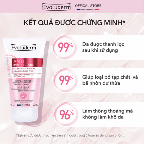 Gel Rửa Mặt Tẩy Tế Bào Chết Evoluderm - Sữa Rửa Mặt Dành Cho Da Dầu, Giảm Mụn, Chiết Xuất Bưởi Hồng, Mỹ Phẩm Thuần Chay, Pháp