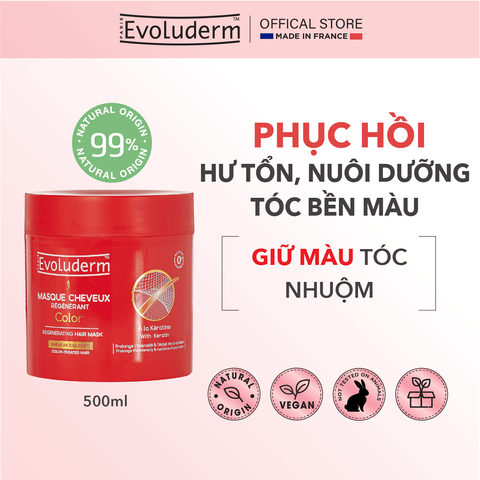 Kem ủ tóc Evoluderm Tăng Cường Dưỡng Ẩm và Phục Hồi Cho Tóc Nhuộm - Chiết Xuất Keratin và Bơ Hạt Mỡ, Tóc Bóng Mượt, Chắc Khỏe