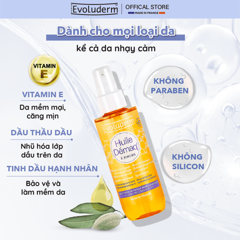 Dầu Tẩy Trang Hạnh Nhân Evoluderm - Làm Sạch Sâu, Dưỡng Ẩm Da, Chứa 96% Thành Phần Thiên Nhiên, Cho Da Thêm Khỏe Mạnh