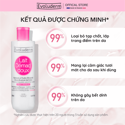 Sữa Tẩy Trang Evoluderm Dịu Nhẹ Cho Da Nhạy Cảm - Chiết Xuất Tự Nhiên, Dưỡng Ẩm, An Toàn Cho Da Khô, Mỹ Phẩm Thuần Chay 100ml