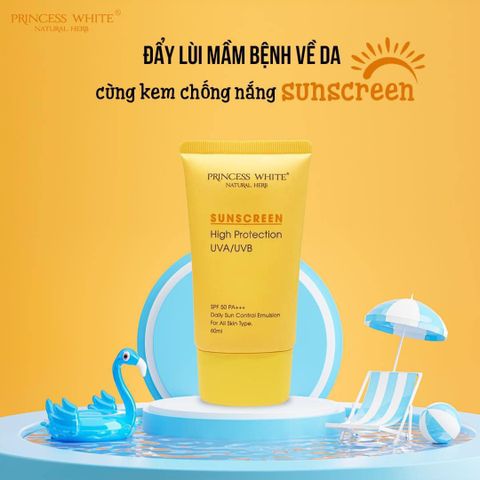 Kem Chống Nắng Princess White SPF 50/PA+++ 60ml - Bảo Vệ Da, Ngăn Ngừa Lão Hóa, Phù Hợp Mọi Loại Da