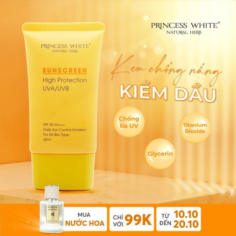 Kem Chống Nắng Princess White SPF 50/PA+++ 60ml - Bảo Vệ Da, Ngăn Ngừa Lão Hóa, Phù Hợp Mọi Loại Da
