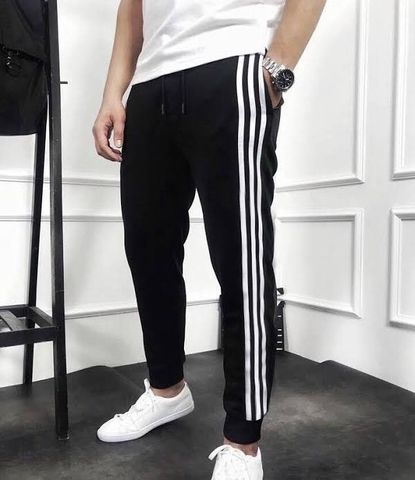 Quần Thun Jogger Nam Thể Thao Phối Sọc Trắng - Thoải Mái Cho Tập Luyện, Đi Học, Đi Chơi - Quần Đen Thời Trang Cá Tính