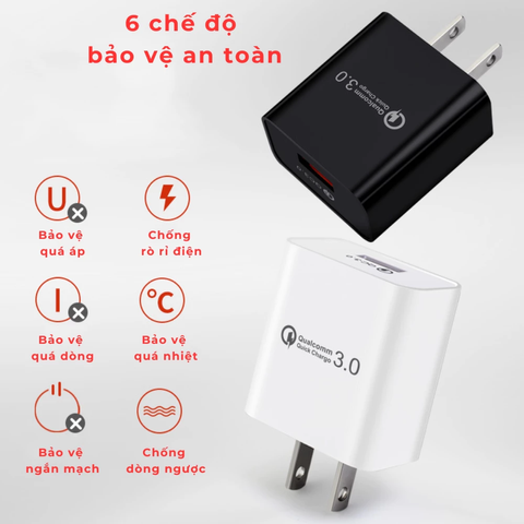 Củ Sạc Nhanh MTR012 18W QC3.0 USB cho Điện Thoại và Máy Tính Bảng Android, iOS - Bảo Vệ An Toàn, Sạc Nhanh Tối Ưu
