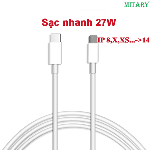 Cáp Sạc Nhanh PD 27W Cho iPhone 7, 8, 8 Plus, X, XS, XR, XS Max, 11, 12, 13, 14 - Truyền Dữ Liệu 8 Chân, Bền Bỉ, Thời Trang