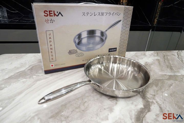 Chảo Inox Trimax 3 Lớp 28Cm Seka SK6040 - Chảo Cạn Lòng Chịu Nhiệt Cho Bếp Từ, Bếp Gas, Thiết Kế Sang Trọng, An Toàn Sức Khỏe