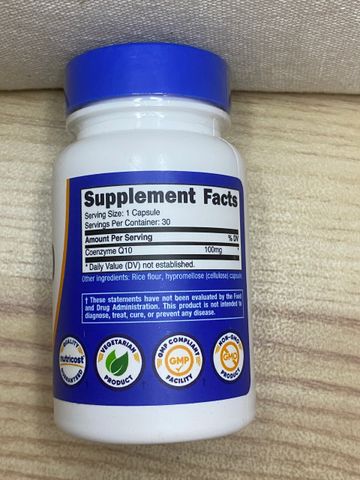 CoQ10 100MG Nutricost - Viên Uống Hỗ Trợ Sức Khỏe Tim Mạch, Cải Thiện Chức Năng Tim và Huyết Áp - 30 Viên